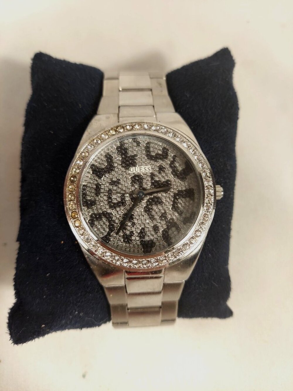Guess Watch Waterpro Rhinestone Leopard Silver Link Watch NOS Vintage